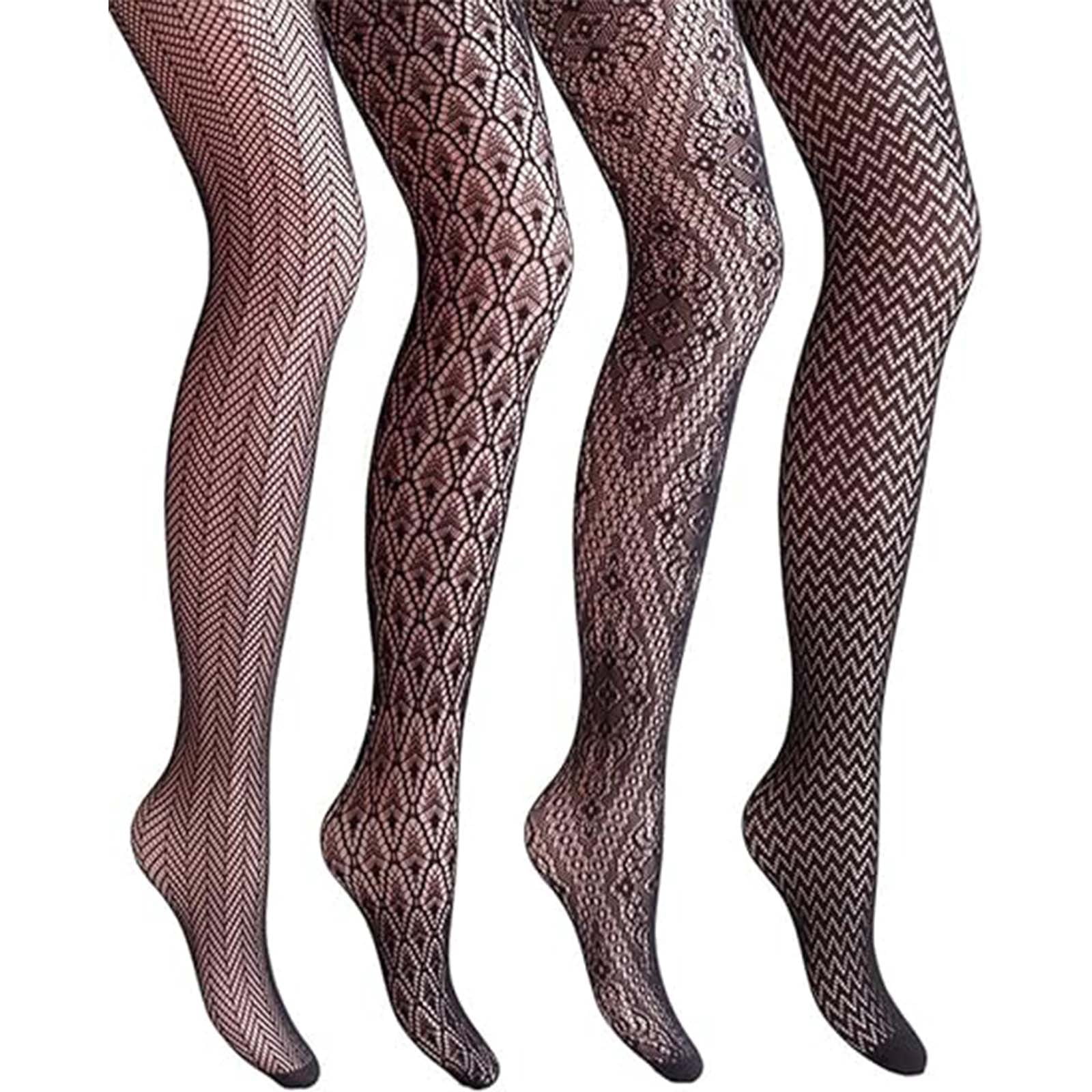 Fishnet,CaiDieNu Fishnet Stockings,Patterned Fishnet Tights for Women, 4-Pack, Black