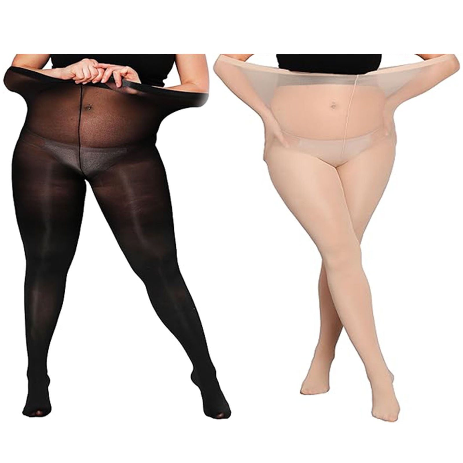 Legand Plus Size Pantyhose for Women Nylon Sheer Tights 8D Ultra-Thin  Anti-Snag Stockings, 2-Pack, Black & Nude