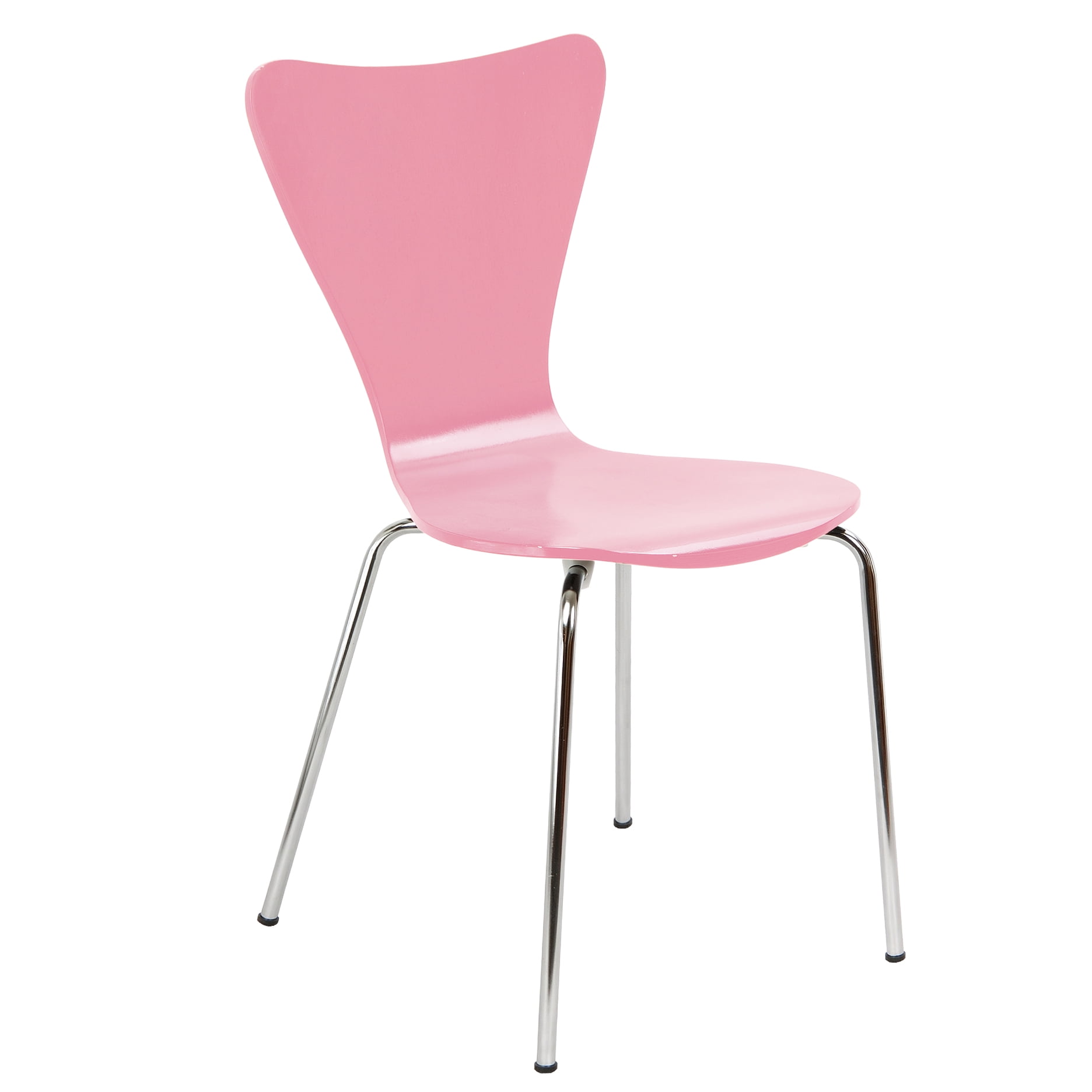 Pink Ergonomic Bent Plywood Office Chair with Metal Legs