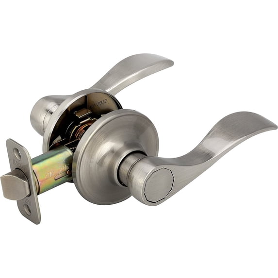 Wave Style Lever Handle Passage Hall and Closet Leverset Lockset, Satin Nickel