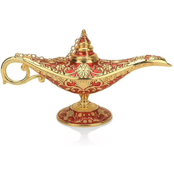 Legend Aladdin Lamp Magic Genie Wishing Light, Classic Arabian Nights Costume Props Lamp Table Decor for Home Wedding Party Halloween Birthday Beautiful Gift Toy for Women Girl (Pink & Silver)