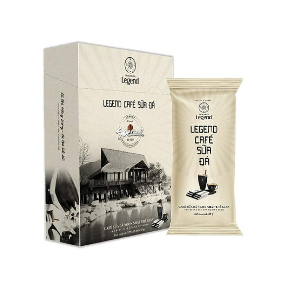 Legend  Cafe Sua Da  Premium Instant Vietnamese Coffee  3 in 1  Finely Milled Coffee Beans, Non-dairy Creamer, & Sugar  Strong and Bold  NANO+ Technology (9 Single Serve Packets)