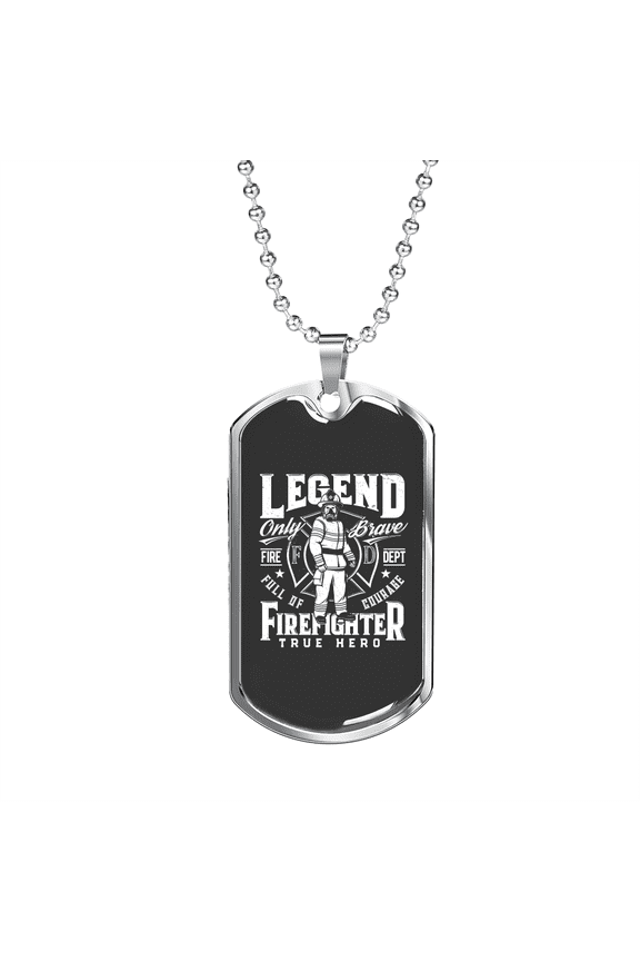 Legend Firefighter True Hero Dog Tag Necklace Stainless Steel 24" Chain Silver Tone or Gold Tone