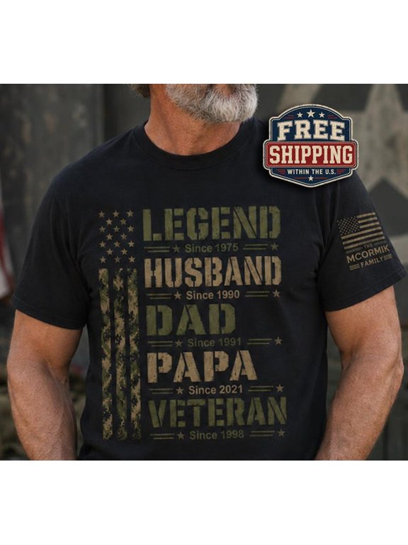 Legend Husband Dad Papa Veteran Shirt, Veteran Dad Gift, Military Flag T-Shirt, Fathers Day Gift, Patriotic Papa Tee