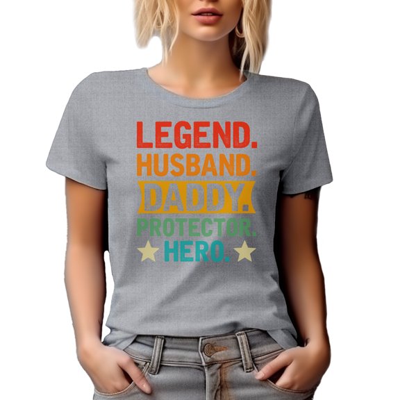 Legend, Husband, Daddy, Protector, Hero, Dad's Birthday or Father's Day, Heather Grey T-Shirt, XL