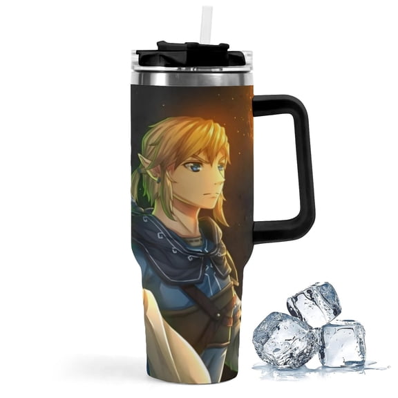 The Legend of Link Breath-theme Insulated Stainless Steel Tumbler with Handle Gifts For Family Friends Fans and Straw Fits in Standard Cup Holder 40 OZ