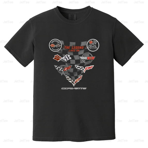 Legend Lives On Corvette Emblems C1-C7 Chevy Sports Car History Comfort Color T-Shirt Unisex, up to 4XL