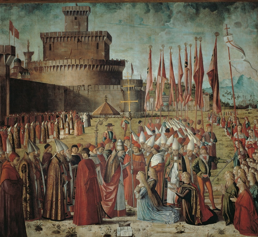 Legend Of St Ursula The Pilgrims Meet The Pope Under The Walls Of Rome Canvas Art - (24 x 18)