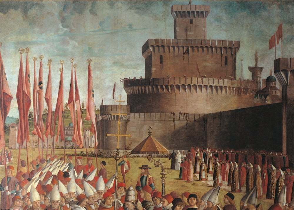 Legend Of St Ursula The Pilgrims Meet The Pope Under The Walls Of Rome Canvas Art - (36 x 24)