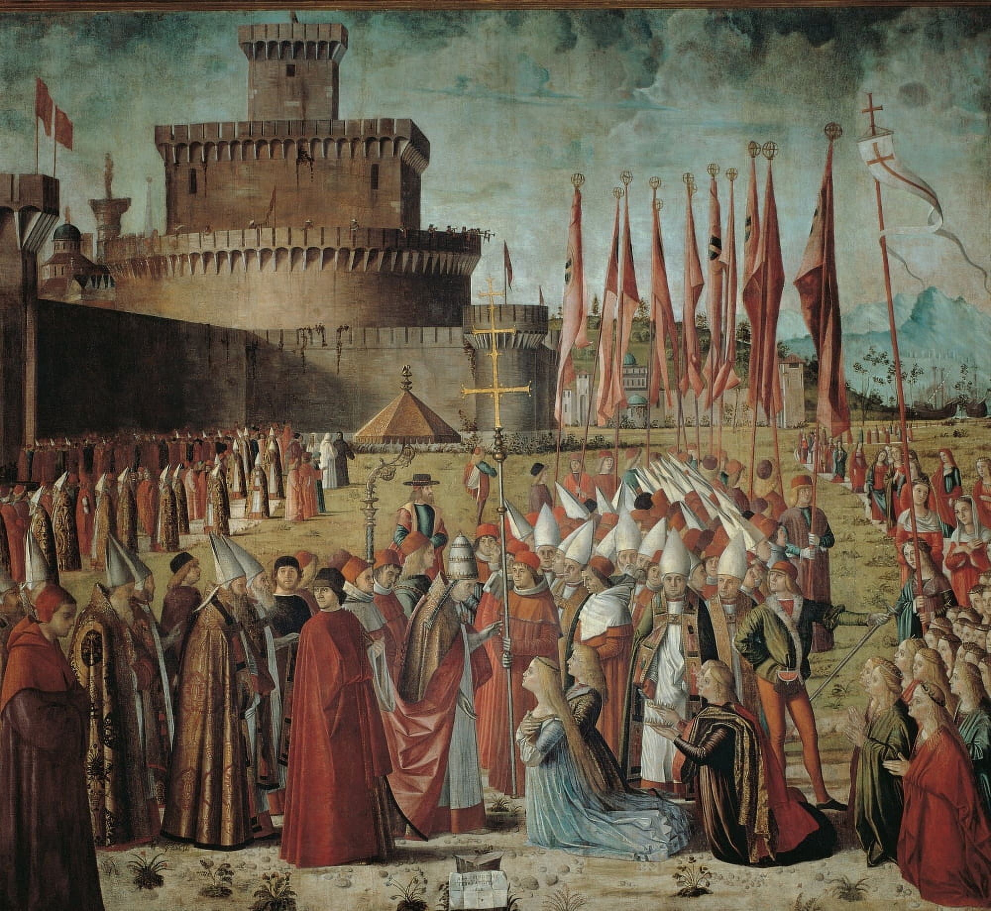 Legend Of St Ursula The Pilgrims Meet The Pope Under The Walls Of Rome Canvas Art - (36 x 24)