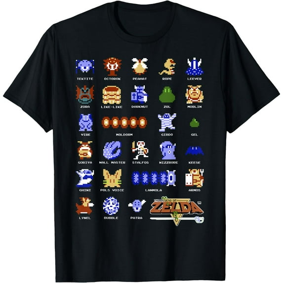 Legend Of Zelda Character Pixel Art Portrait Grid DTG Print Unisex T-Shirt,Black Color,Size 5-6T