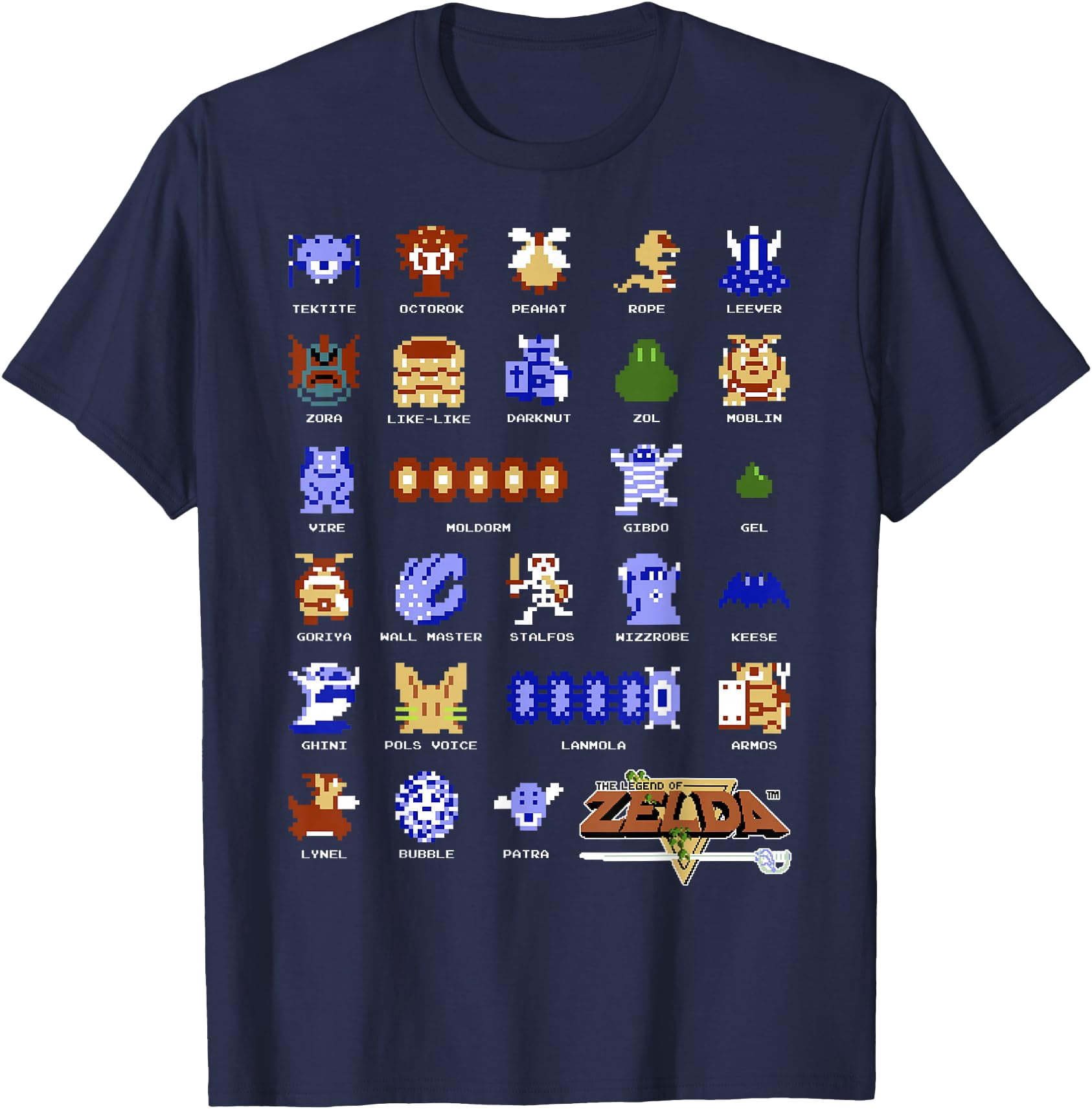 Legend Of Zelda Character Pixel Art Portrait Grid DTG Print Unisex T ...