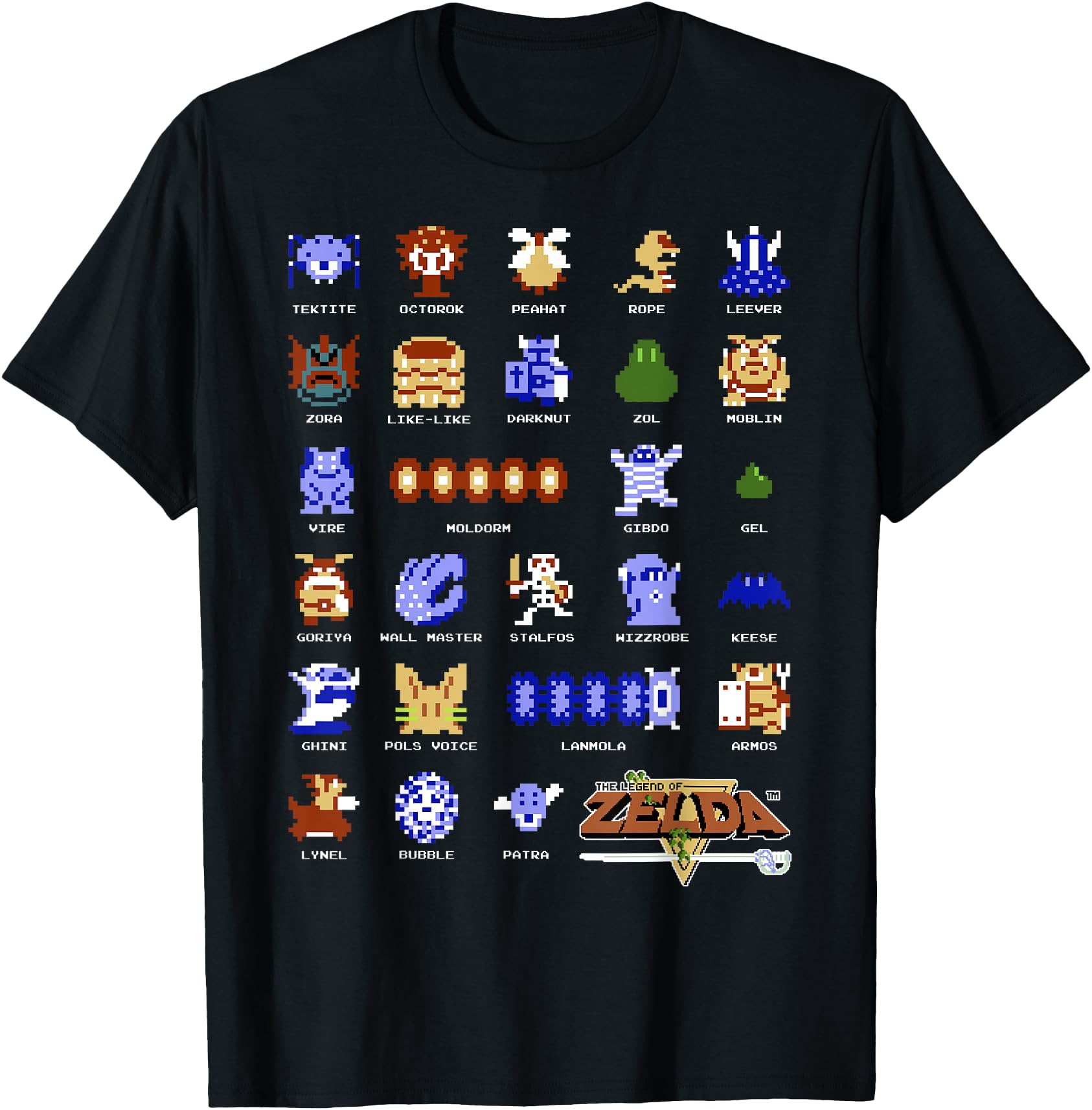 Legend Of Zelda Character Pixel Art Portrait Grid T-Shirt for Gamer ...