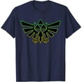 thumbnail image 1 of Legend Of Zelda Hyrule Crest Triforce Neon Outline DTG Print Unisex T-Shirt,Navy Color,Size 3XL, 1 of 5