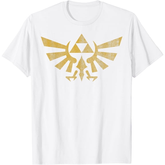 Legend Of Zelda Royal Crest Distressed Badge DTG Print Unisex T-Shirt,White Color,Size L