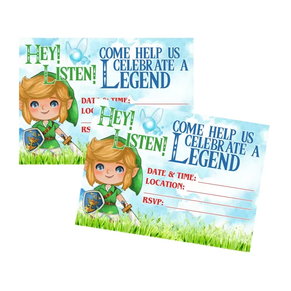 Legend Of Zelda Themed Party Supply Invitations (Set Of 12) With Envelopes Hero