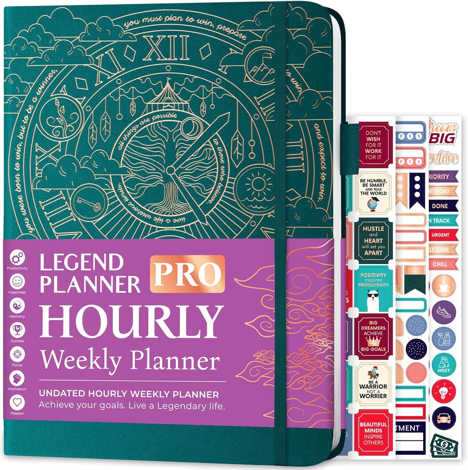 Legend Planner PRO Hourly Schedule Edition - Undated Deluxe Weekly & Daily Organizer with Time Slots. Time Management Appointment Book Journal for Work & Personal Life, A4 Size Hardcover - Dark Teal