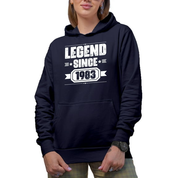 Legend Since 1983 - 80s Birthday Celebrant, Navy Blue Hooded Sweatshirt or Hoodie, Small