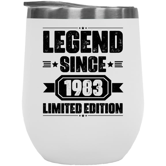 Legend Since 1983, 80s Birthday or Bday Celebrant, White 12oz Wine Tumbler