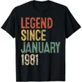thumbnail image 1 of Legend Since January 1981 45th Birthday Retro Graphic Apparel Unisex T-Shirt ,up to size 5XL, 1 of 2