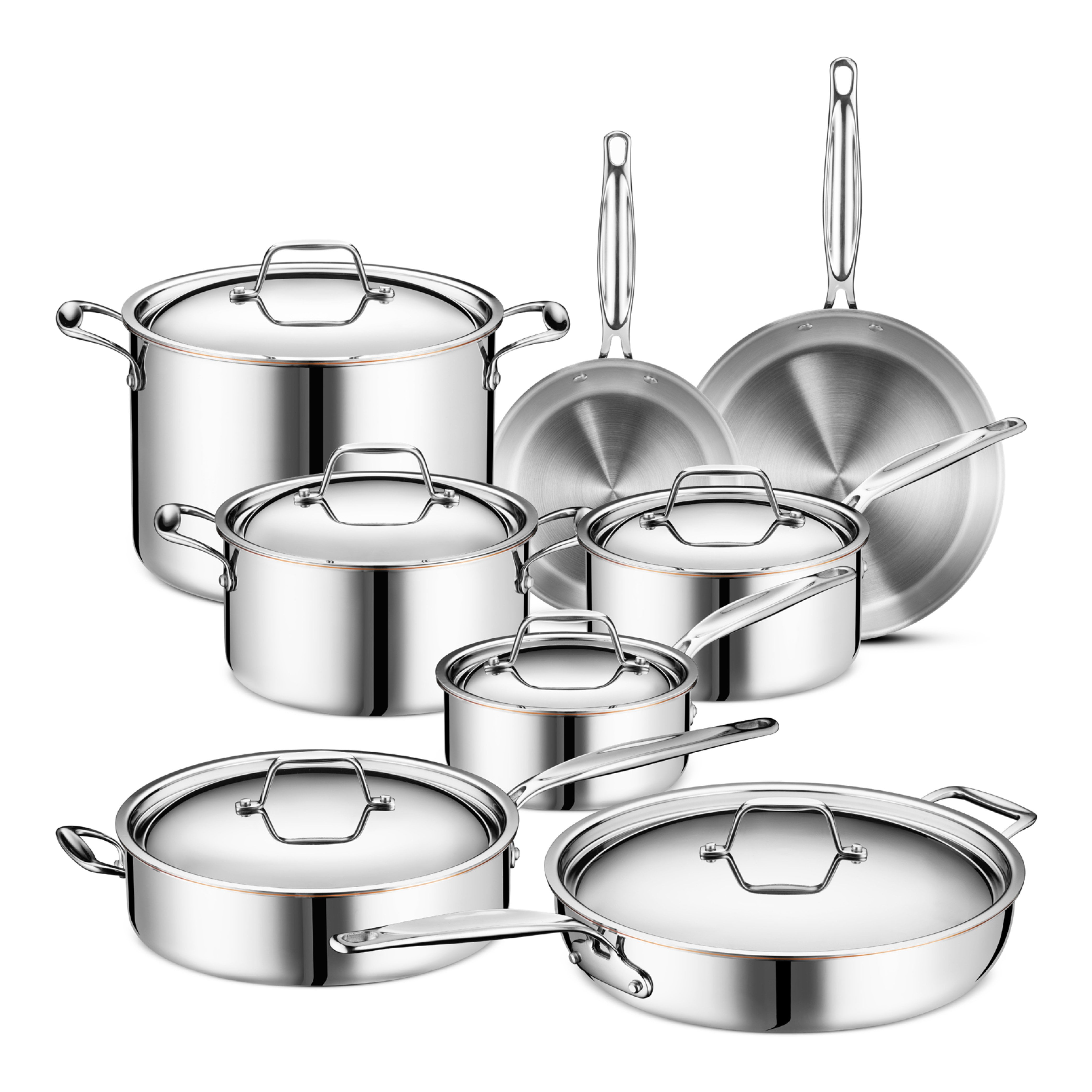 Legend 14 pc Copper Core Stainless Steel Pots & Pans Set | Pro Quality  5-Ply Clad Cookware | Professional Chef Grade Home Cooking, All Kitchen