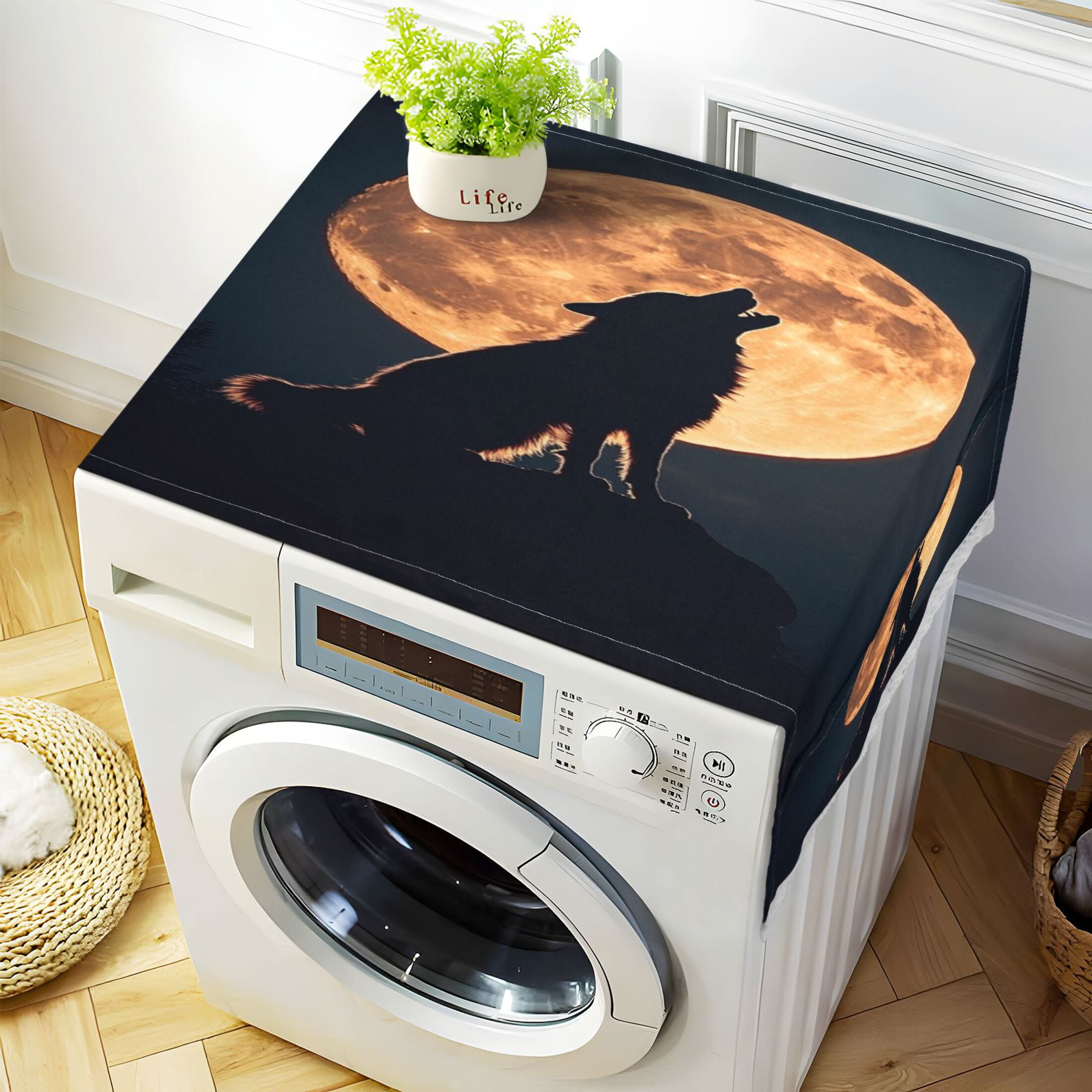 The Legend Of Starving WolfWasher and Dryer Covers Dust-Proof and Oil Resistant Fridge Cover with 4 Storage Pockets Washing Machine Top Cover for Laundry Kitchen Home 51.2 x 22 In