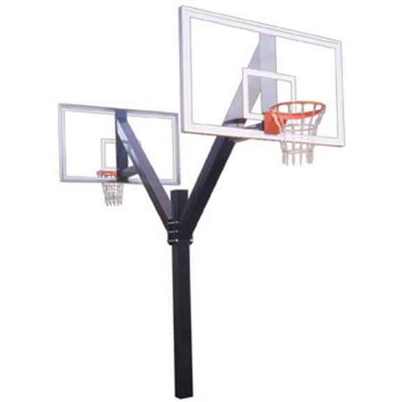 Legend Supreme Dual Steel-Acrylic Double Sided In Ground Fixed Height Basketball System, Kelly Green