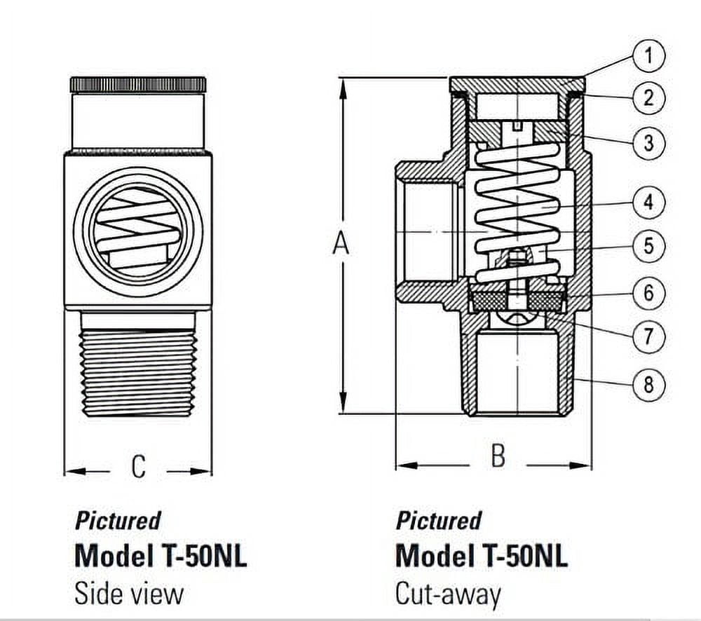 Legend Valve T-50 No Lead Pressure Relief Valve – 1/2" NPT, Adjustable 100-150 PSI, Brass Body