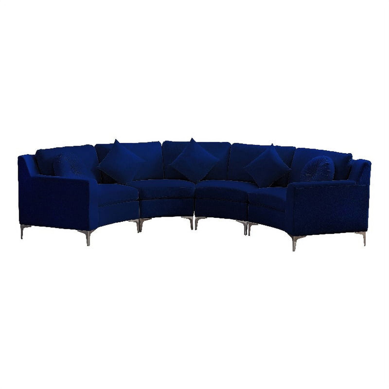Legend Vansen 136" Symmetry Curved Modern Velvet Sectional Sofa in Blue