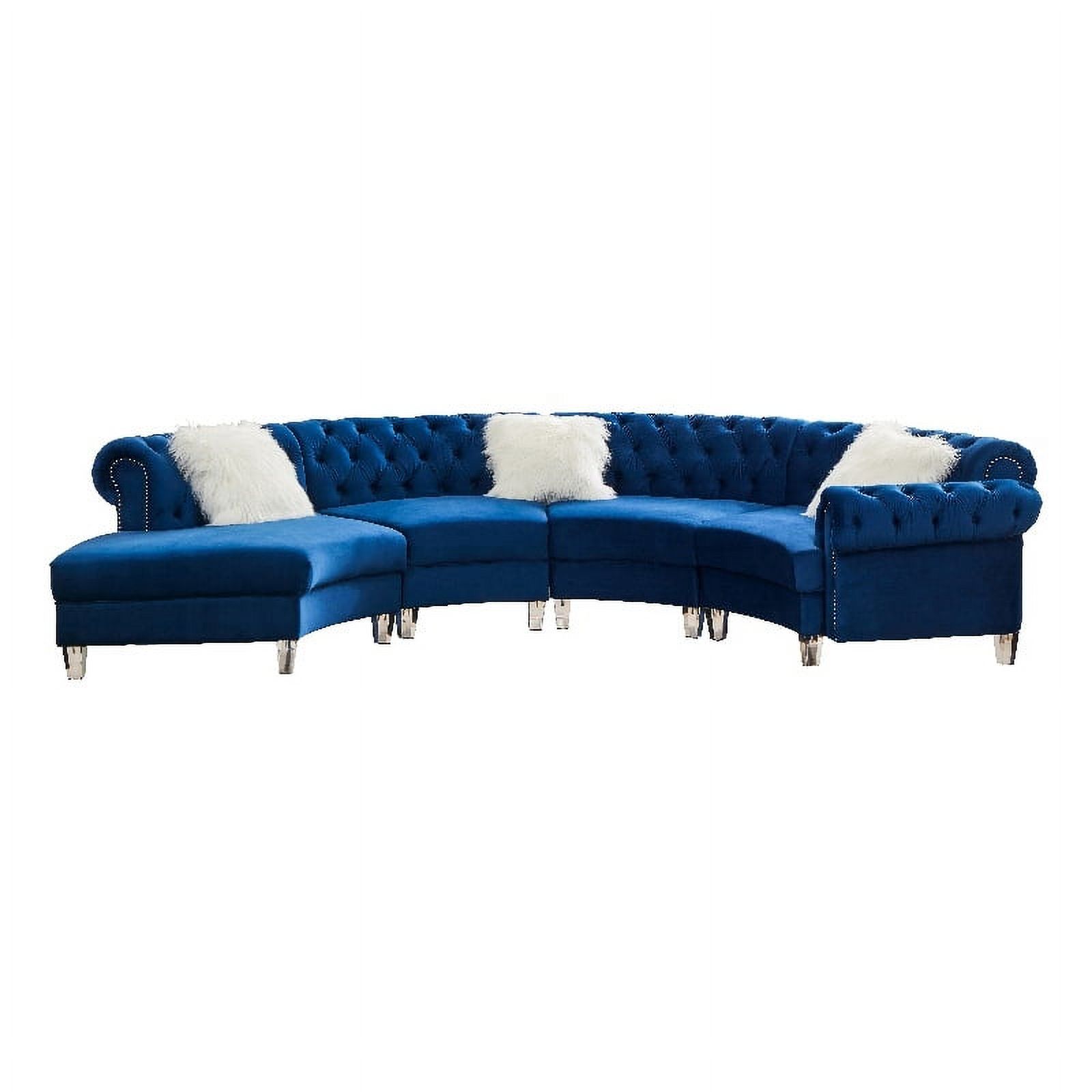 Legend Vansen 138.6" Modern Velvet Sectional Sofa with Nailhead Trim in Blue