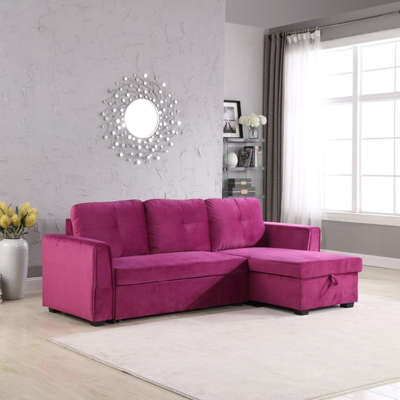 Legend Vansen 91.5" L-Shaped Modern Chenille Reversible Sofa with Chaise in Blue