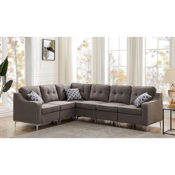 Legend Vansen Convertible Modern Velvet Sleeper Sectional Sofa in Blue