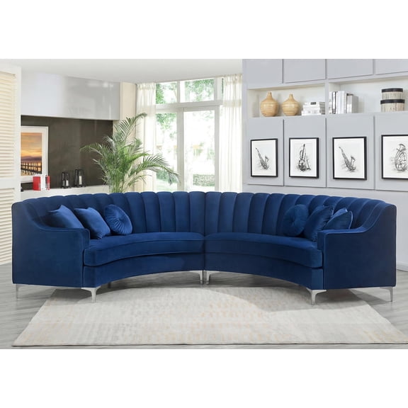 Legend Vansen Semicircle Modular Curved Velvet Sectional Sofa,141.34”Oversized Arc Sofa,Modern Cloud-Like Deep Seat Couch for Living Room Apartment Office Conference Space (1, Blue)