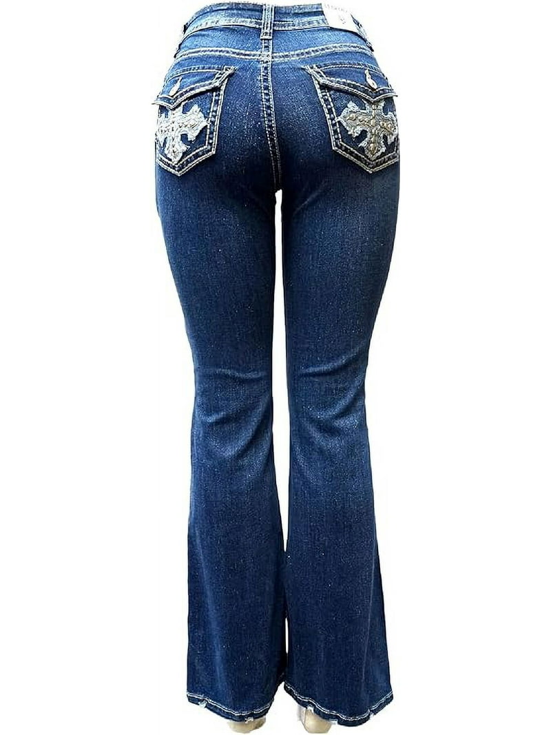 Legend Women's 70s Trendy Sexy Rhinestone Studded Flare