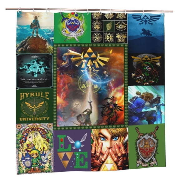 The Legend of Zelda Bathroom Shower Curtain,Bath Curtains Durable Waterproof Bath Curtain with 12 Hooks,72x72in, Adluts Girls Boys Bathroom Decor House Gifts