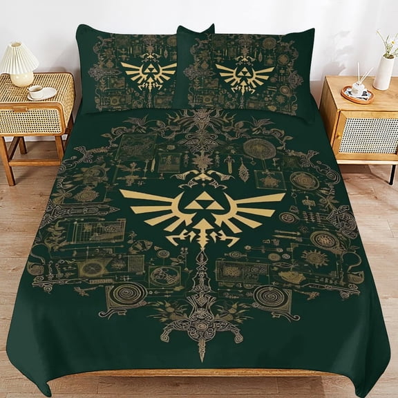 The Legend of Zelda Bed Duvet Cover Microfiber Bedding Sets 3D Printed Lightweight 3 Piece Comforter Sets, 1 Duvet Cover And 2 Pillow Shams for Kids Boys Girls 86"x70"