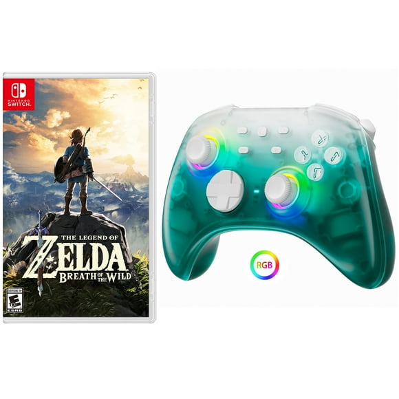 The Legend of Zelda: Breath of the Wild Game Disc and Upgraded Switch Pro Controller for Nintendo Switch/PC/IOS/Android/Steam with Hall Effect Joysticks & Triggers Green