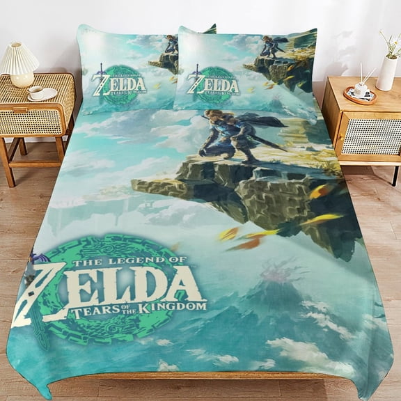 The Legend of Zelda Series 3 piece Set Cartoon Anime Bedding Set Cute Home Bed Duvet Cover and Pillowcases Suitable for Boys Girls Children (Twin 86in x 70in)