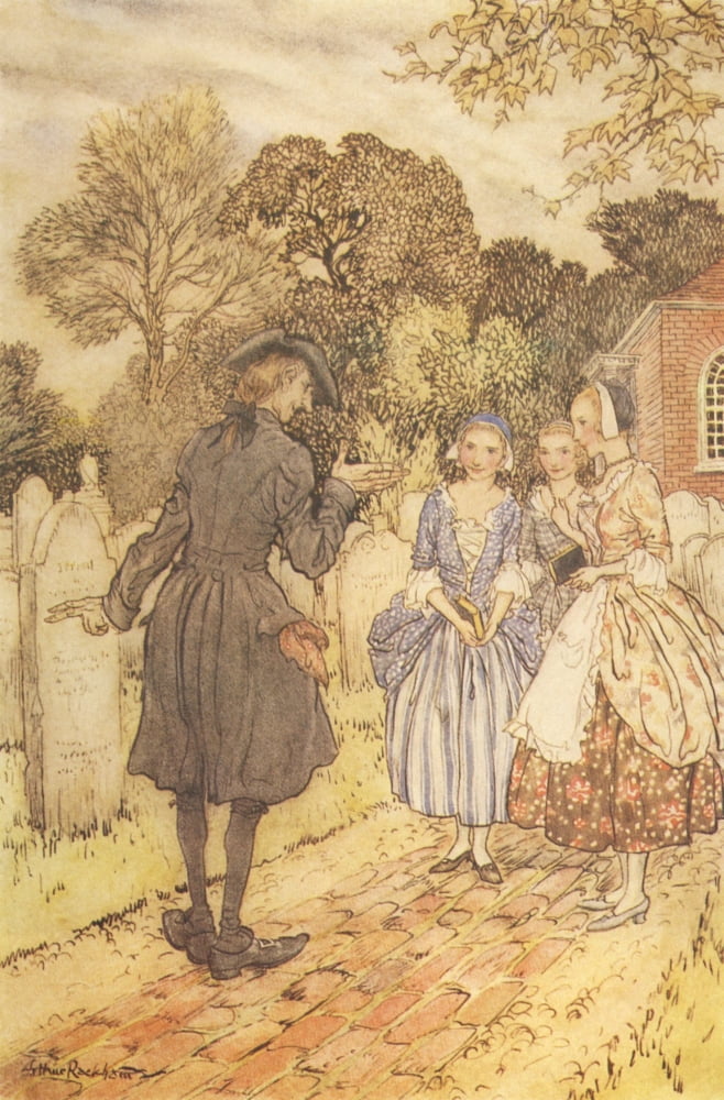 Legend of Sleepy Hollow 1928 Ichabod with village women Canvas Art - A Rackham (24 x 36)