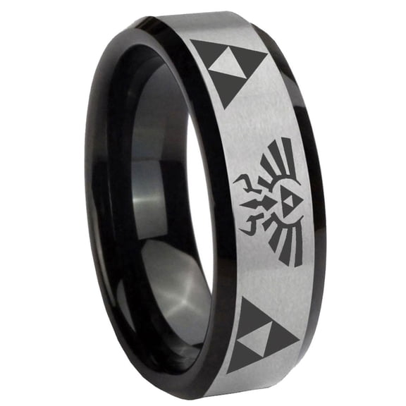 Legend of Zelda Beveled Edge Gray And Black Tungsten Men Ring 10MM