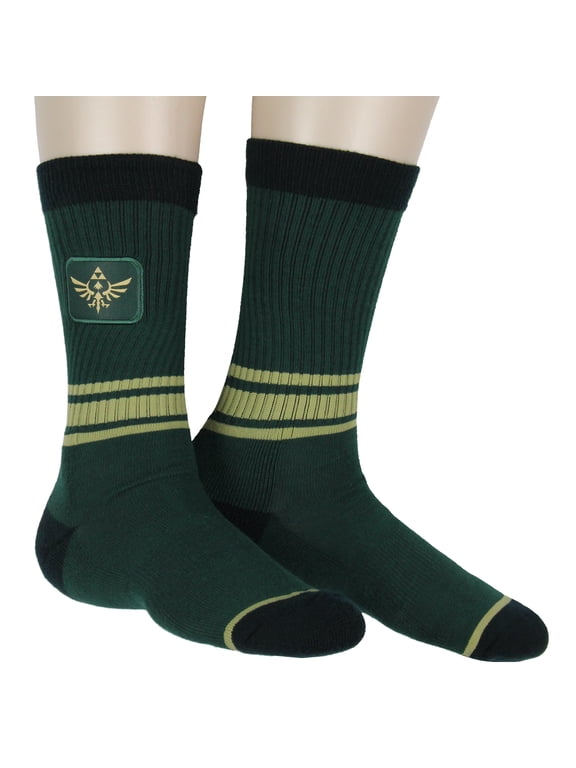 Legend of Zelda Kingdom of Hyrule Symbol Patch Casual Costume Novelty Knit Mid-Calf Men's Crew Socks Fits Shoe Size 8-12