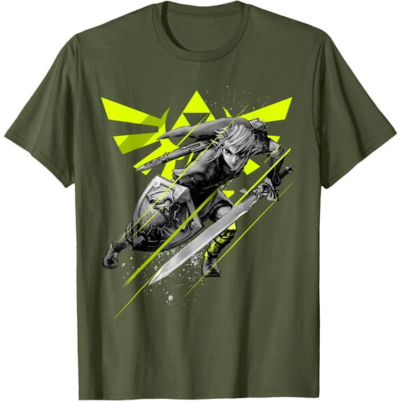 Legend of Zelda Link Neon Green Crest DTG Print Unisex T-Shirt,Military Green Color,Size 3XL