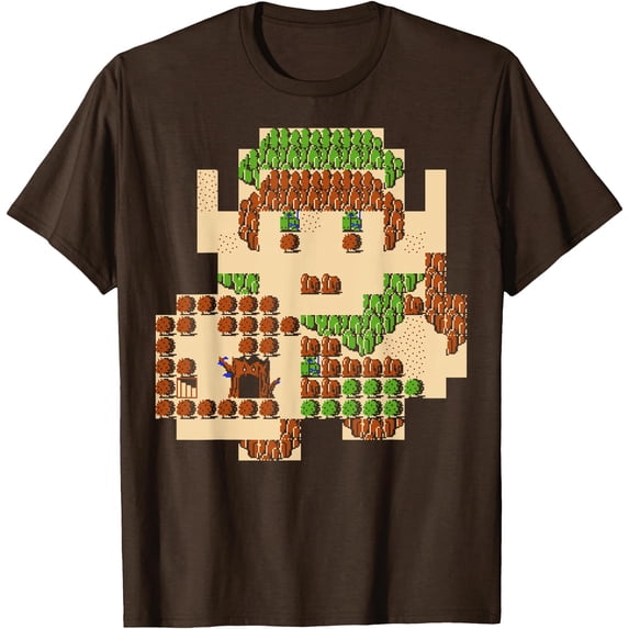 Legend of Zelda Link Portrait 8-Bit Map Graphic DTG Print Unisex T-Shirt,Dark Chocolate Color,Size XL