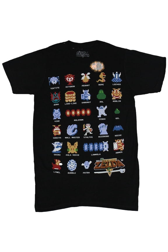 Legend of Zelda Mens T-Shirt - Know Your Foe 8-Bit Enemies Defined Image (X-Small)