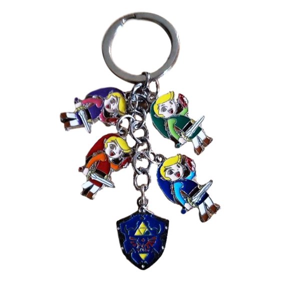 Legend of Zelda Shield With Character Enamel Metal Charms Keychain Keyring