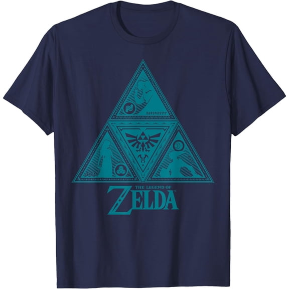 Legend of Zelda Teal Triforce Symbolism Graphic DTG Print Unisex T-Shirt,Navy Color,Size 2XL