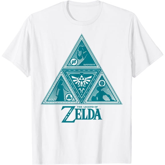 Legend of Zelda Teal Triforce Symbolism Graphic DTG Print Unisex T-Shirt,White Color,Size 3XL