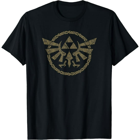 Legend of Zelda Tears Of The Kingdom Hyrule Badge DTG Print Unisex T-Shirt,Black Color,Size 2XL