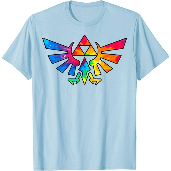 Legend of Zelda Triforce Symbol Tie Dye DTG Print Unisex T-Shirt,Light Blue Color,Size YL
