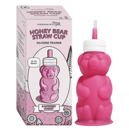 Legendairy Milk Honey Bear Silicone Straw Cup for Infants, Raspberry Sorbet, 8 oz